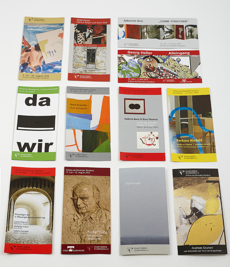 Übersicht über die bisherigen Flyer des Kunstverein Ellwangen e.V.s