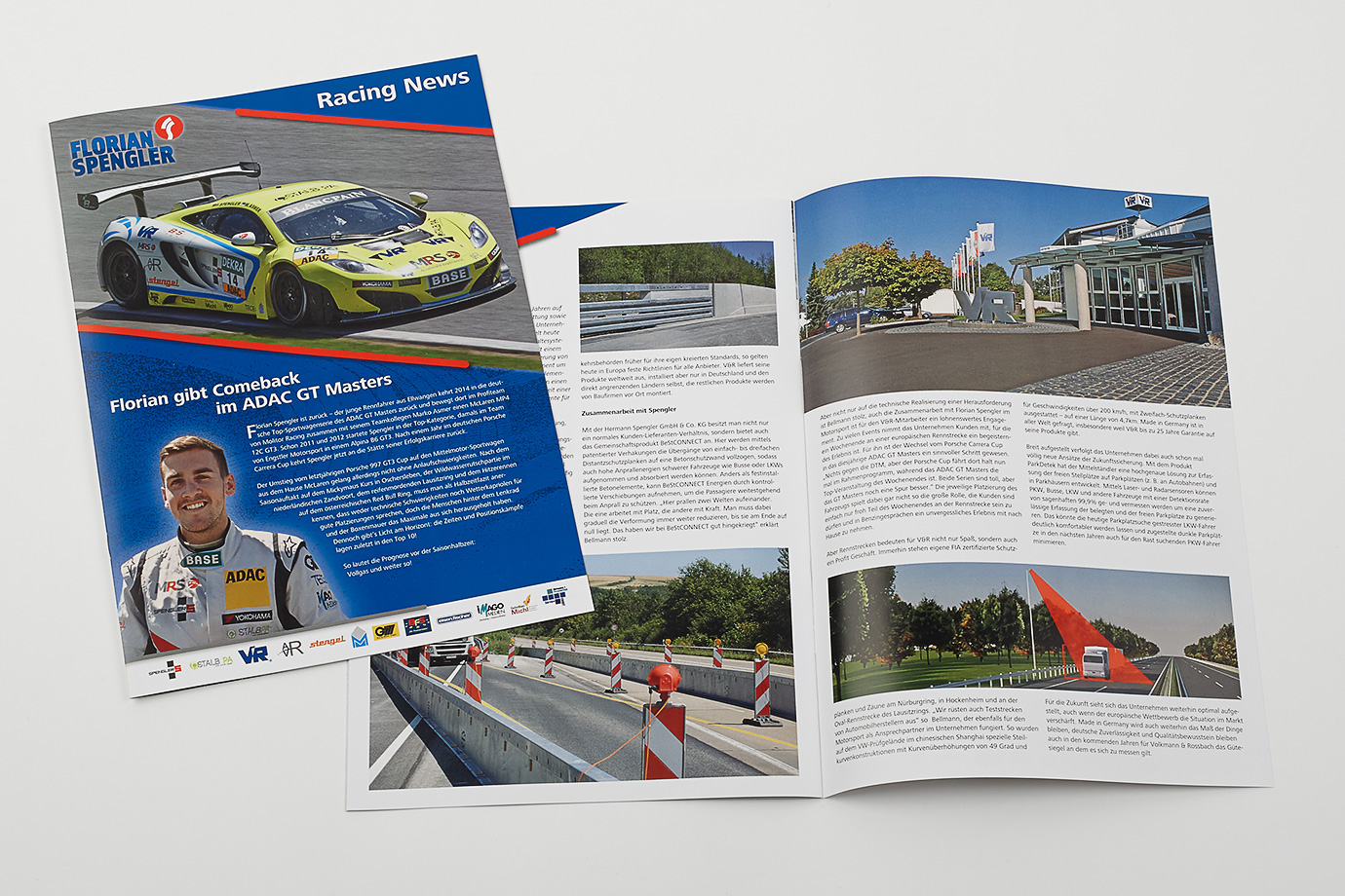 Titelseite und Innenseite eines Newsletters für den Rennfahrer Florian Spengler