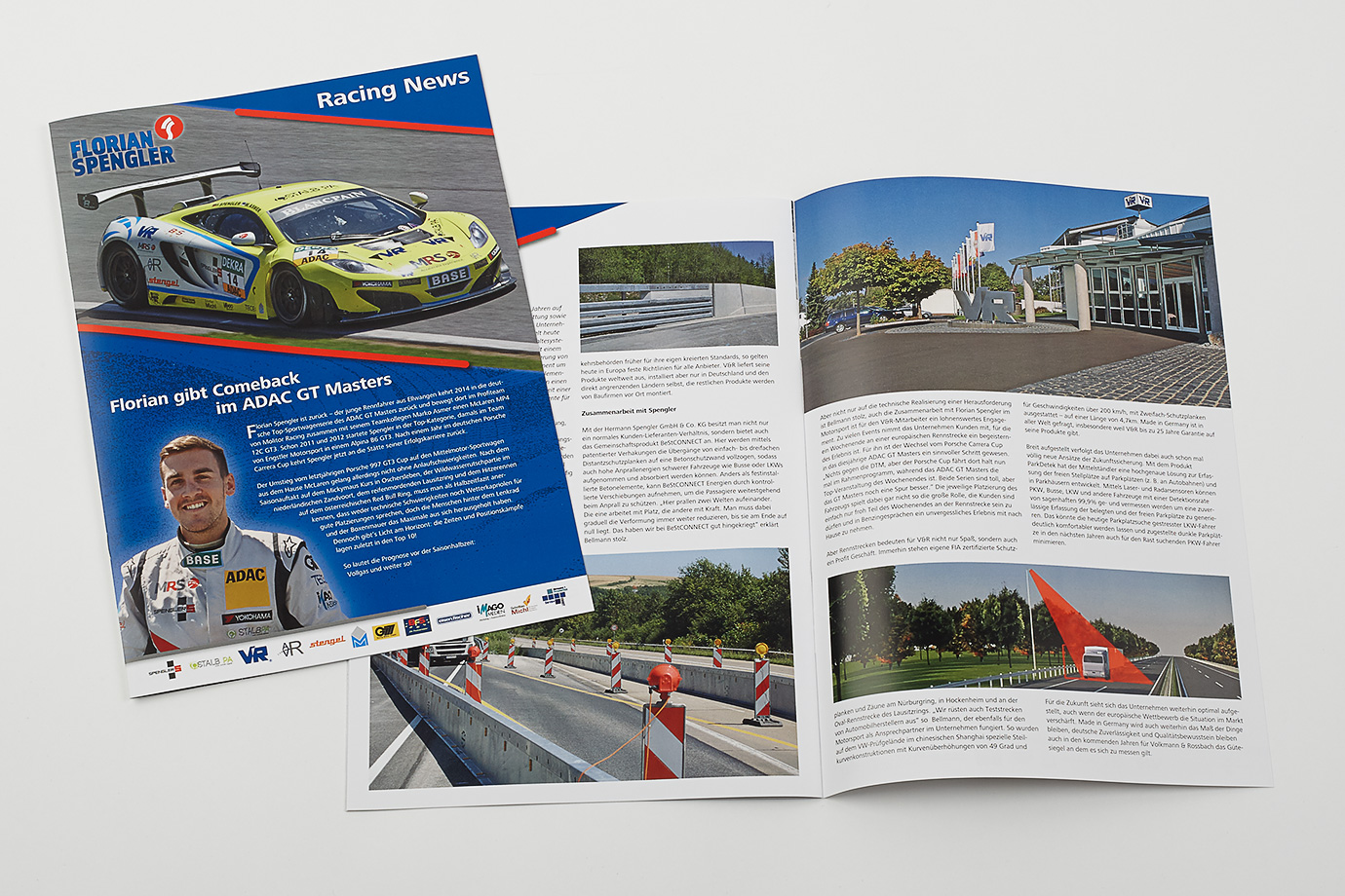 Racing News Florian Spengler Titelseite und Innenseite eines Newsletters für den Rennfahrer Florian Spengler