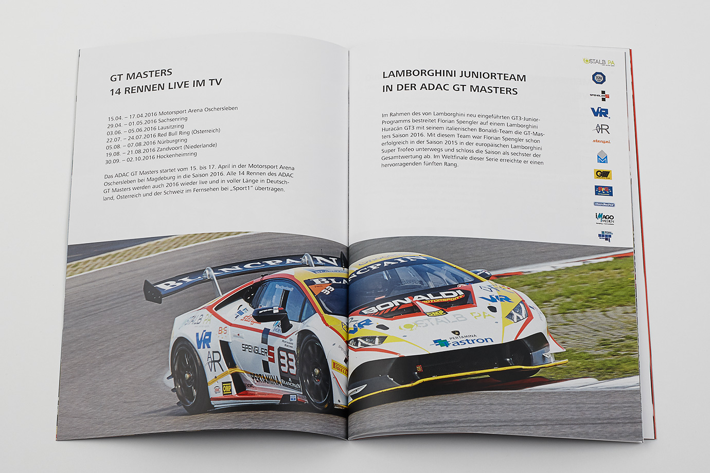 Doppelseite der Sponsorenbroschüre des Rennfahrers Florian Spengler